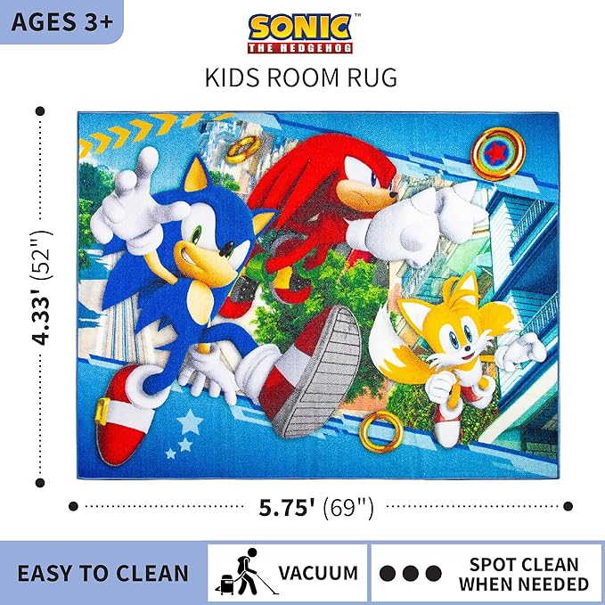 Franco Kids Room Non Slip Area Rug, 69 in x 52 in, Sonic The Hedgehog, Anime - LeafyLoom