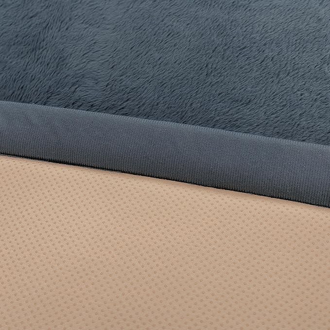 Faux Rabbit Fur Rug - 1.18" Thick Soft Fluffy Area Rug, Non-Slip Memory Foam Crawling Mat, Dark Gray, 78"x94" - LeafyLoom