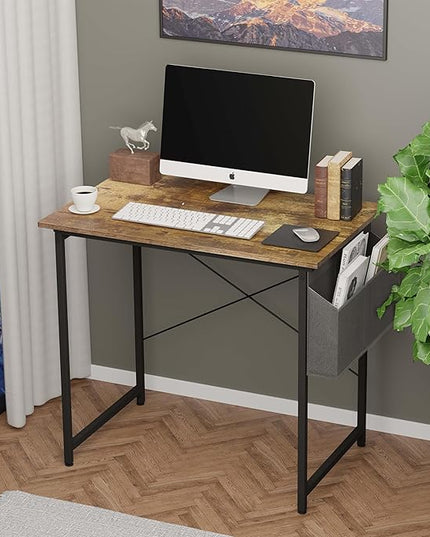 YSSOA Computer Desk Home Office Work Study Writing Modern Simple Table with Headphone Hooks, 32 Inch, Deep Brown - LeafyLoom
