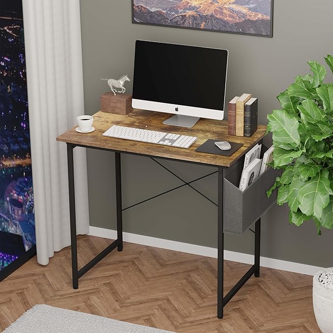 YSSOA Computer Desk Home Office Work Study Writing Modern Simple Table with Headphone Hooks, 32 Inch, Deep Brown - LeafyLoom
