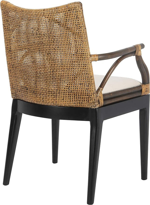 Safavieh Home Gianni Rattan Tropical Woven Arm Chair, Brown/Black - LeafyLoom