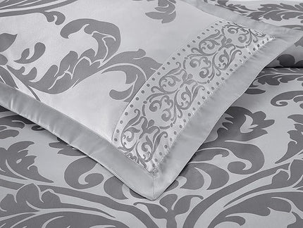 Chezmoi Collection 7-Piece Jacquard Floral Comforter Set (California King, Silver/Gray) - LeafyLoom