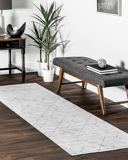 nuLOOM Regan Modern Geometric Machine Washable Ultra Thin Runner Rug, 2' 6" x 8', Light Grey - LeafyLoom