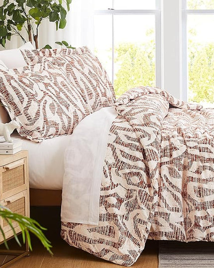 Southshore Fine Living, Inc. Oversized King Comforter Bedding Set, Down Alternative filling, modern Abstract bedding set, King/Cal King Comforter & Matching Shams, Rust Khari - LeafyLoom