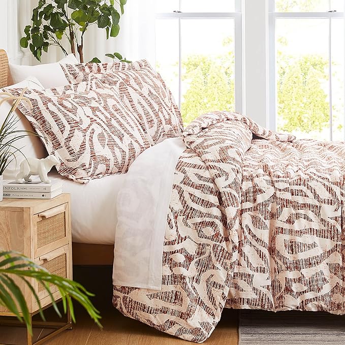 Southshore Fine Living, Inc. Oversized Twin Comforter Bedding Set, Down Alternative Comforter Bedspread, Abstract Print Comforter, Twin or Twin XL Comforter with Matching Sham, Rust Khari - LeafyLoom