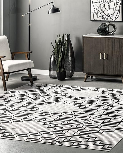 nuLOOM Tashia Modern Geometric Machine Washable Ultra Thin Area Rug, 5' x 8', Charcoal - LeafyLoom