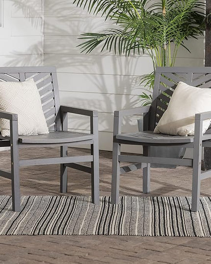 Walker Edison 2 Piece Outdoor Patio Chevron Wood Chair Set All Weather Backyard Conversation Garden Poolside Balcony, Set of 2, Grey - LeafyLoom