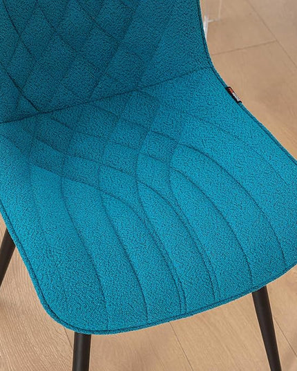 Velvet Dining Chairs Set of 2, Boucle Upholstered Dining Room Chairs with Curved Backrest for Kitchen Living Room Dining Room, Teal - LeafyLoom