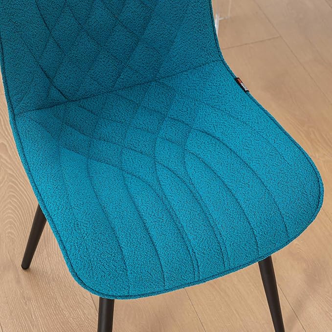 Velvet Dining Chairs Set of 2, Boucle Upholstered Dining Room Chairs with Curved Backrest for Kitchen Living Room Dining Room, Teal - LeafyLoom