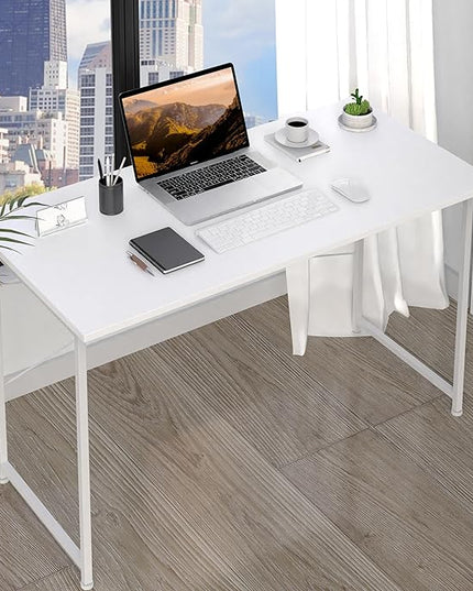 HealSmart Home Office Computer Desk, Modern Style Design with Headphone Hooks for Working, Writing and Gaming, 32 Inch, 47 Inches, White - LeafyLoom