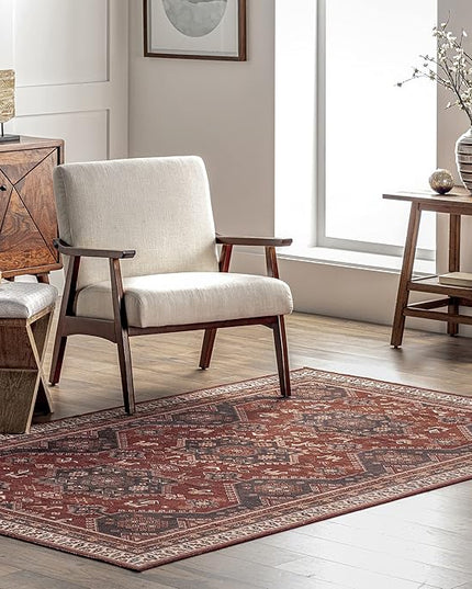 nuLOOM Kathryn Machine Washable Traditional Rustic Ultra Thin Area Rug, 8' x 10', Red - LeafyLoom