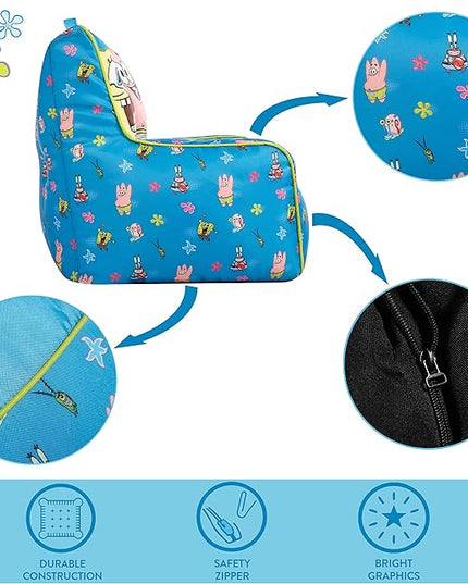 Idea Nuova Nickelodeon Spongebob Squarepants Toddler Nylon Bean Bag Chair with Piping & Top Carry Handle Large - LeafyLoom