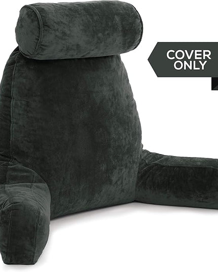 Husband Pillow XXL Cover Micro Plush Easy-Care Fabric Designed with Vibrant Long Lasting Color, Lush with Back & Side Pockets - Wide Large Zipper, Bed Rest Reading Pillowcase, Dark Green - LeafyLoom
