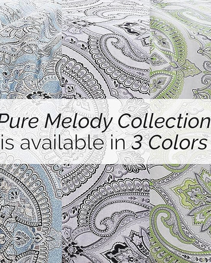 Southshore Fine Living, Inc. Oversized King Comforter Bedding Set, Down Alternative Boho Bedspread, Paisley Print Comforter, King/California King with 2 Matching Shams, Pure Melody Green - LeafyLoom