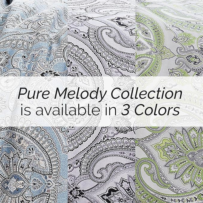 Southshore Fine Living, Inc. Oversized King Comforter Bedding Set, Down Alternative Boho Bedspread, Paisley Print Comforter, King/California King with 2 Matching Shams, Pure Melody Green - LeafyLoom