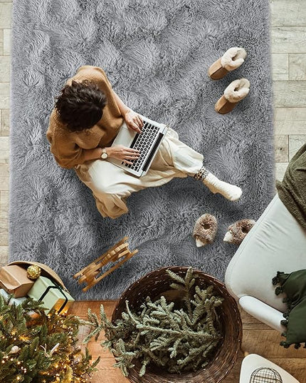 Softlife Grey 4x5.3 Feet Area Rug for Living Room Bedroom Super Soft Shaggy Rugs for Boys Girls Kids Room Fluffy Fuzzy Carpets Long Plush Bedside Rug Nursery Christmas Home Decoration - LeafyLoom