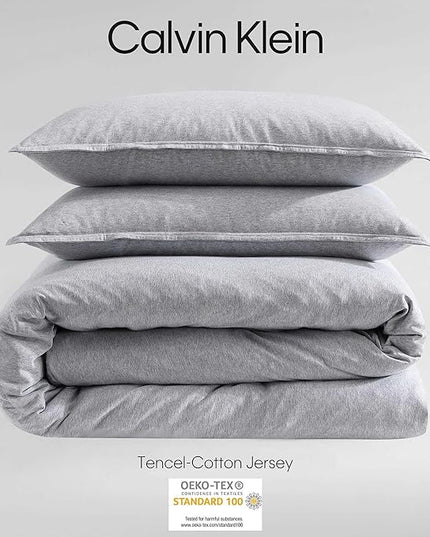 Calvin Klein - King Comforter Set, Luxuriously Soft Home Decor, Modern Cotton Melange Jersey Bedding (Grey Blue Heather, King) - LeafyLoom
