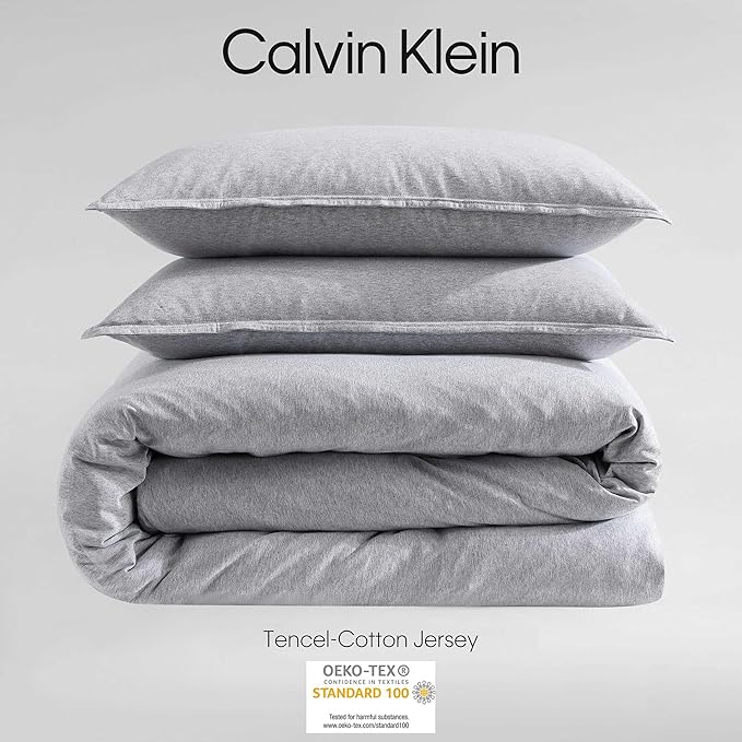 Calvin Klein - King Comforter Set, Luxuriously Soft Home Decor, Modern Cotton Melange Jersey Bedding (Grey Blue Heather, King) - LeafyLoom
