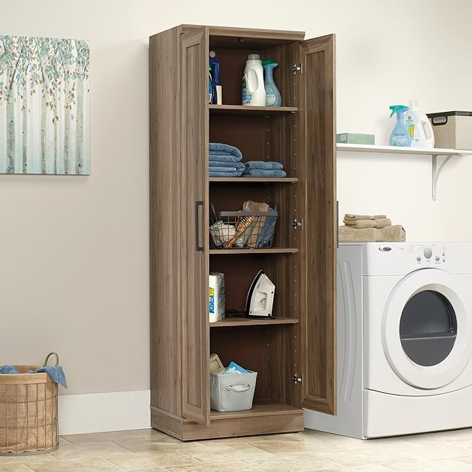 Sauder Graham Hill Desk and HomePlus Storage Cabinet Bundle, Salt Oak Finish - LeafyLoom