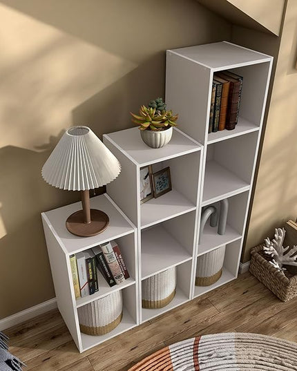 Apexa 3 Cube Storage Organizer Shelves, Stackable Wood Bookcase Fits Cubby Bins for Organization, Dorm Teen Room Decor & Home Office, Greige - LeafyLoom