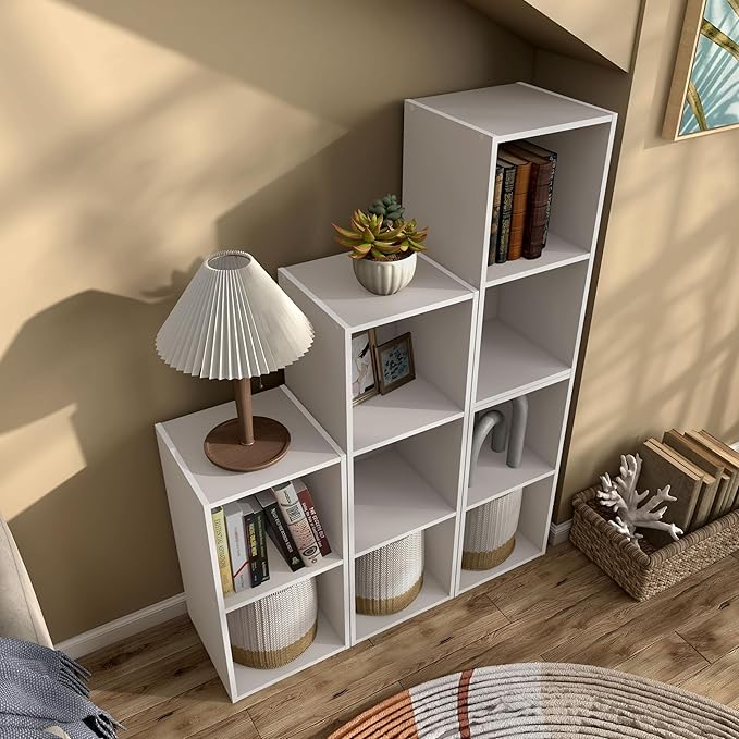 Apexa 3 Cube Storage Organizer Shelves, Stackable Wood Bookcase Fits Cubby Bins for Organization, Dorm Teen Room Decor & Home Office, Greige - LeafyLoom