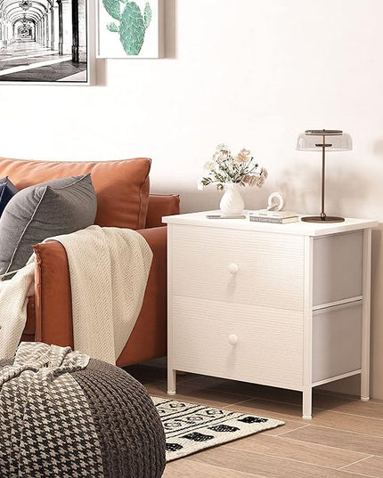 BOLUO White Nightstands Set of 2 - Nightstand and Dresser Sets Night Stand Dresser for Bedroom End Table with Fabric Drawers Organizer Modern - LeafyLoom