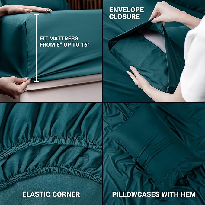 Utopia Bedding Twin Bed Sheets Set - 3 Piece Bedding - Brushed Microfiber - Shrinkage and Fade Resistant - Easy Care (Twin, Teal) - LeafyLoom