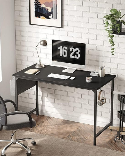 CubiCubi Computer Desk 40" Study Writing Table for Home Office, Modern Simple Style PC Desk, Black Metal Frame, Black - LeafyLoom