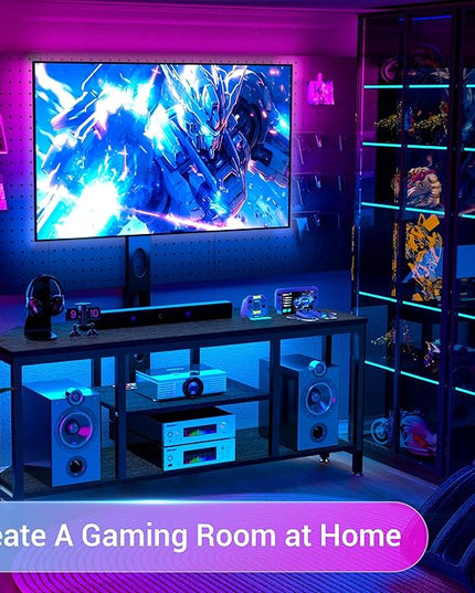 Corner TV Stand LED, Universal TV Mount Stand for 32-60" TV, Height Adjustable Swivel TV Console Wood & Steel Entertainment Center with Mount, Cabinet, Power Outlet, Colorful LED Light, Black - LeafyLoom