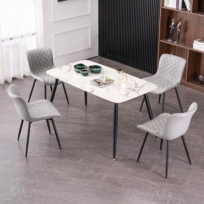 Kidol & Shellder Gray Dining Chairs Modern Upholstered Dining Room Chairs Leather Armless Chairs Set of 2 for Living Room Kitchen Bedroom, 3 Mins Quick Assembly - LeafyLoom