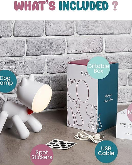Spotlights: The Original, Cute, LED Dog lamp: Kids Desk lamp, Kids Night lamp, Kids Reading lamp, Nursery lamp, Dorm lamp. Great Gift idea for Dog Lovers. Add Spots or Leave White - LeafyLoom