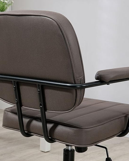 Vinsetto Home Office Chair, Microfiber Computer Desk Chair with Swivel Wheels, Adjustable Height, and Tilt Function, Light Brown - LeafyLoom