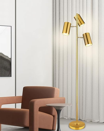Tree Floor Lamp with 3 Light Bulbs,Gold Standing Tall Pole Lamp with 3 Adjustable Rotating Lights,Farmhouse Floor Lamp for Living Room Bedroom Office,Vintage Standing Lamp 9W E26 LED Bulbs Included - LeafyLoom
