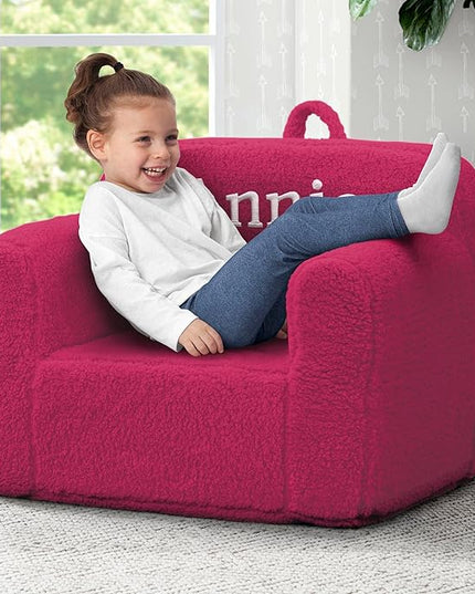 Delta Children Personalized Sherpa Cozee Chair - Customize with Name – Foam Kids Chair for Ages 18 Months and Up, Hot Pink - LeafyLoom