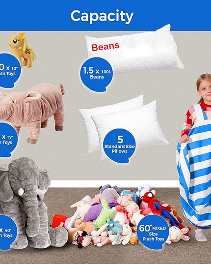 Aubliss Stuffed Animal Bean Bag Storage Chair (Blue/White Striped, Medium (32'')) - LeafyLoom