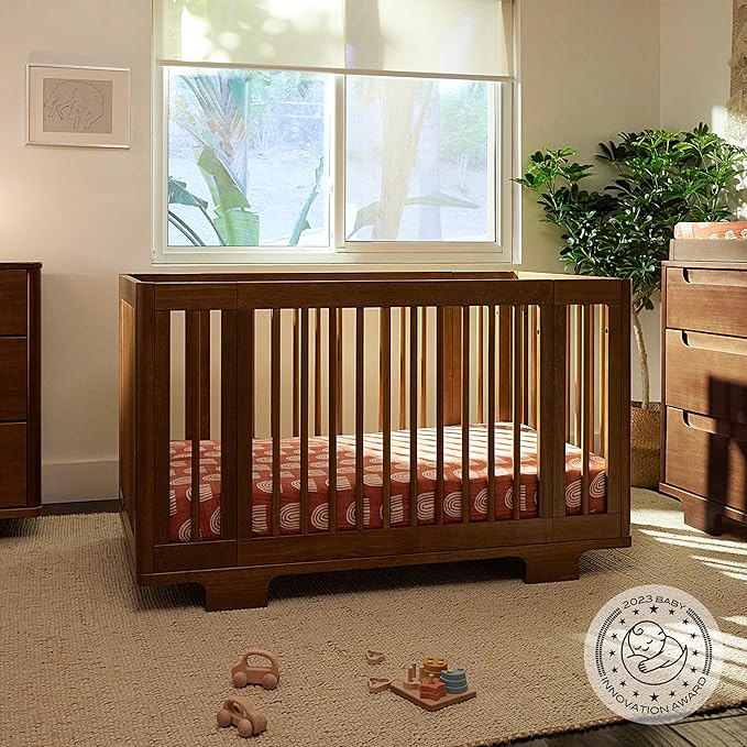 Babyletto Yuzu Convertible All-Stages Bassinet, Midi, Full-Size Crib in Natural Walnut, Greenguard Gold Certified, Portable & Adjustable with Conversion Kits and Pads Included - LeafyLoom