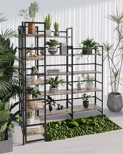 No-Assembly Folding Bookshelf Storage Shelves 4 Tiers Vintage Multifunctional Plant Flower Stand Storage Rack Shelves Bookcase for Home Office (Firestone and Black) - LeafyLoom