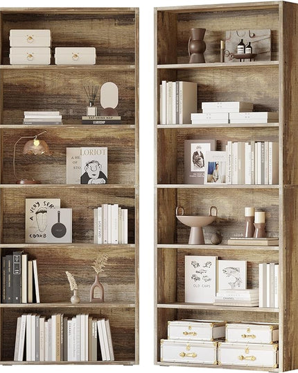 IRONCK Bookshelves and Bookcases Set of 2 Floor Standing 6 Tier Display Storage Shelves 70in Tall Bookcase Home Decor Furniture for Home Office, Living Room, Bed Room - LeafyLoom