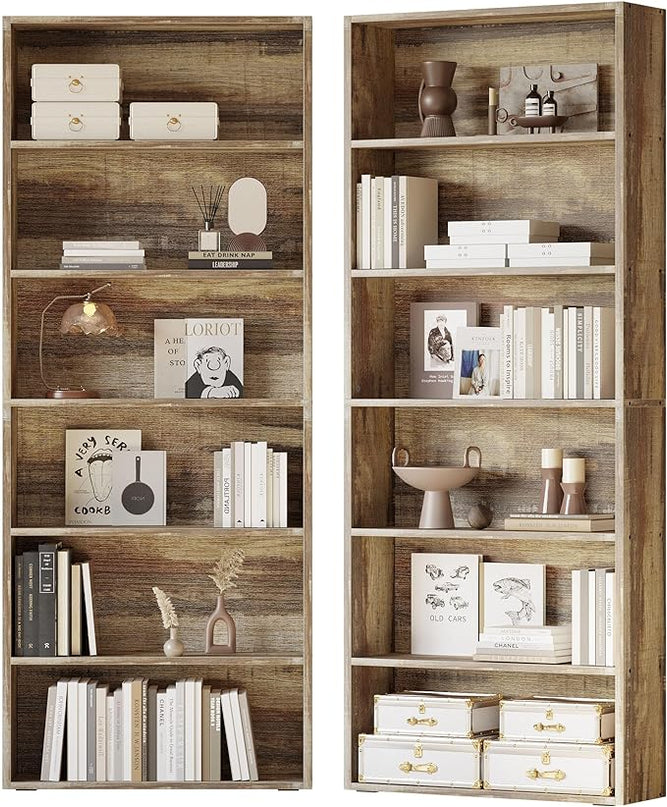 IRONCK Bookshelves and Bookcases Set of 2 Floor Standing 6 Tier Display Storage Shelves 70in Tall Bookcase Home Decor Furniture for Home Office, Living Room, Bed Room - LeafyLoom