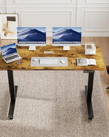 Electric Standing Desk 55 Inch, Ergonomic Height Adjustable Table with T-Shaped Metal Bracket Modern Computer Workstations for Home Office, 55 x 24 Inch, Rustic Brown - LeafyLoom