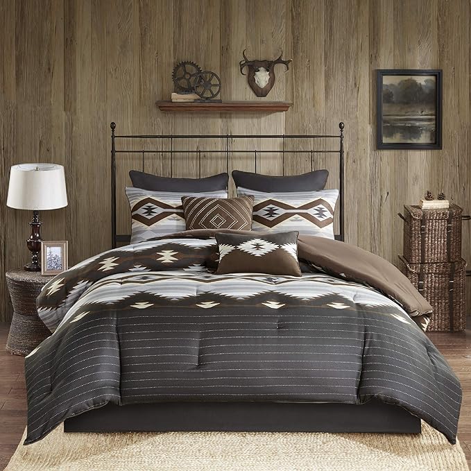 Woolrich Rustic Lodge Cabin Comforter Set - All Season Down Alternative Warm Bedding Layer and Matching Shams, Oversized King, Bitter Creek, Grey/Brown - LeafyLoom