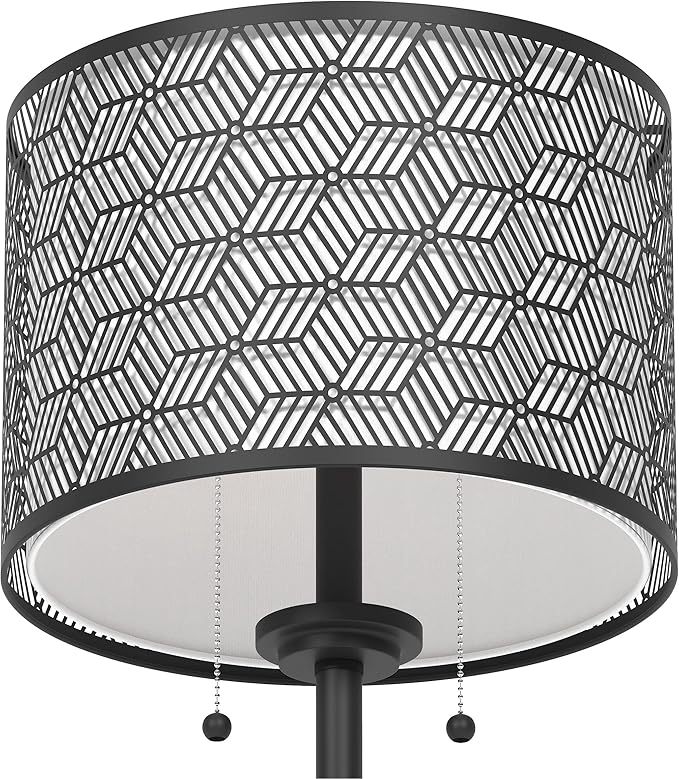 Inlight 23" High Double Shade Pull Chain Modern Table Lamp, Black Metal Frame and White Fabric Shade, Bulb Not Included, IN-0807-2-BK - LeafyLoom