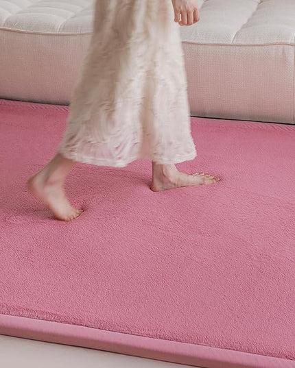 Faux Rabbit Fur Rug - 1.18" Thick Soft Fluffy Area Rug, Non-Slip Memory Foam Crawling Mat, Light Pink, 59"x59" - LeafyLoom