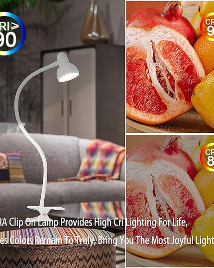 Clip on Lamp USB Reading Light, 3 Color Modes, 10 Brightness Dimmable, Flexible Gooseneck Desk Lamp with Clamp, Eye Care Clip on Light for Bed Desk Headboard Home Dorm(White) - LeafyLoom