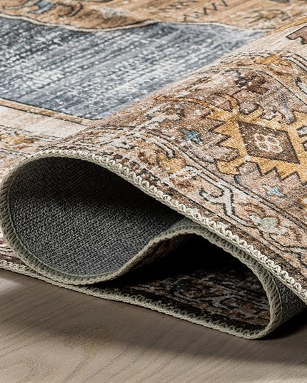 nuLOOM Gracie Distressed Medallion Machine Washable Ultra Thin Area Rug, 5x8, Blue - LeafyLoom
