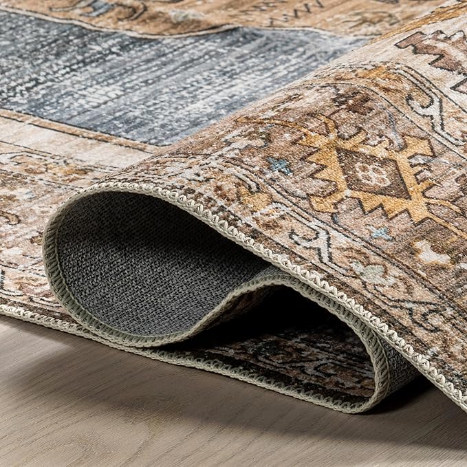 nuLOOM Gracie Distressed Medallion Machine Washable Ultra Thin Area Rug, 5x8, Blue - LeafyLoom
