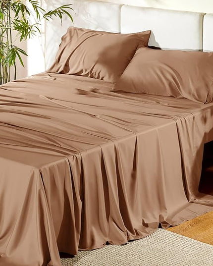 Bedsure King Size Sheet Set, Cooling Sheets King, Rayon Derived from Bamboo, Deep Pocket Up to 16", Breathable & Soft Bed Sheets, Hotel Luxury Silky Bedding Sheets & Pillowcases, Taupe - LeafyLoom