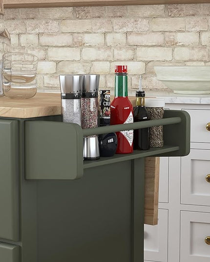 Homestyles Mobile Kitchen Island Cart with Wood Top and Dropleaf Breakfast Bar, 18" D x 53.5" W x 36" H, Green - LeafyLoom
