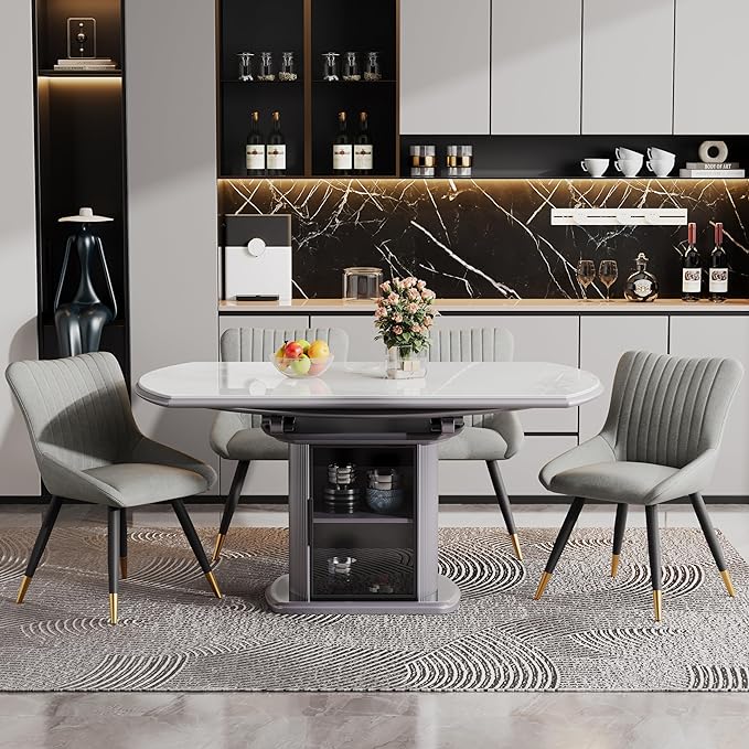 Alunaune Upholstered Grey Dining Chairs Set of 2 Modern Kitchen Chairs, Mid Century Accent Chair Faux Suede Armless Leisure Chair Living Room Desk Side Chair - LeafyLoom