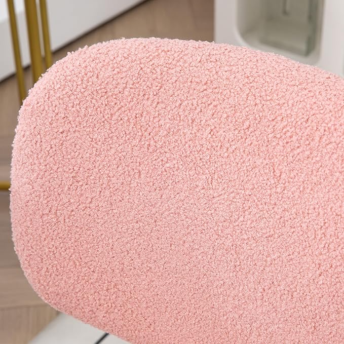 Vinsetto Cute Armless Office Chair, Teddy Fleece Fabric Computer Desk Chair, Vanity Task Chair with Adjustable Height, Swivel Wheels, Mid Back, Pink - LeafyLoom